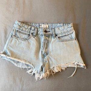 Free People Light Blue Frayed Denim Jean Shorts